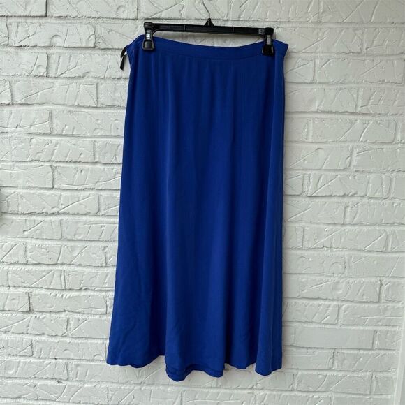 Vintage Maggie London Women's Petite Blue Silk Midi Skirt - Picture 3 of 6